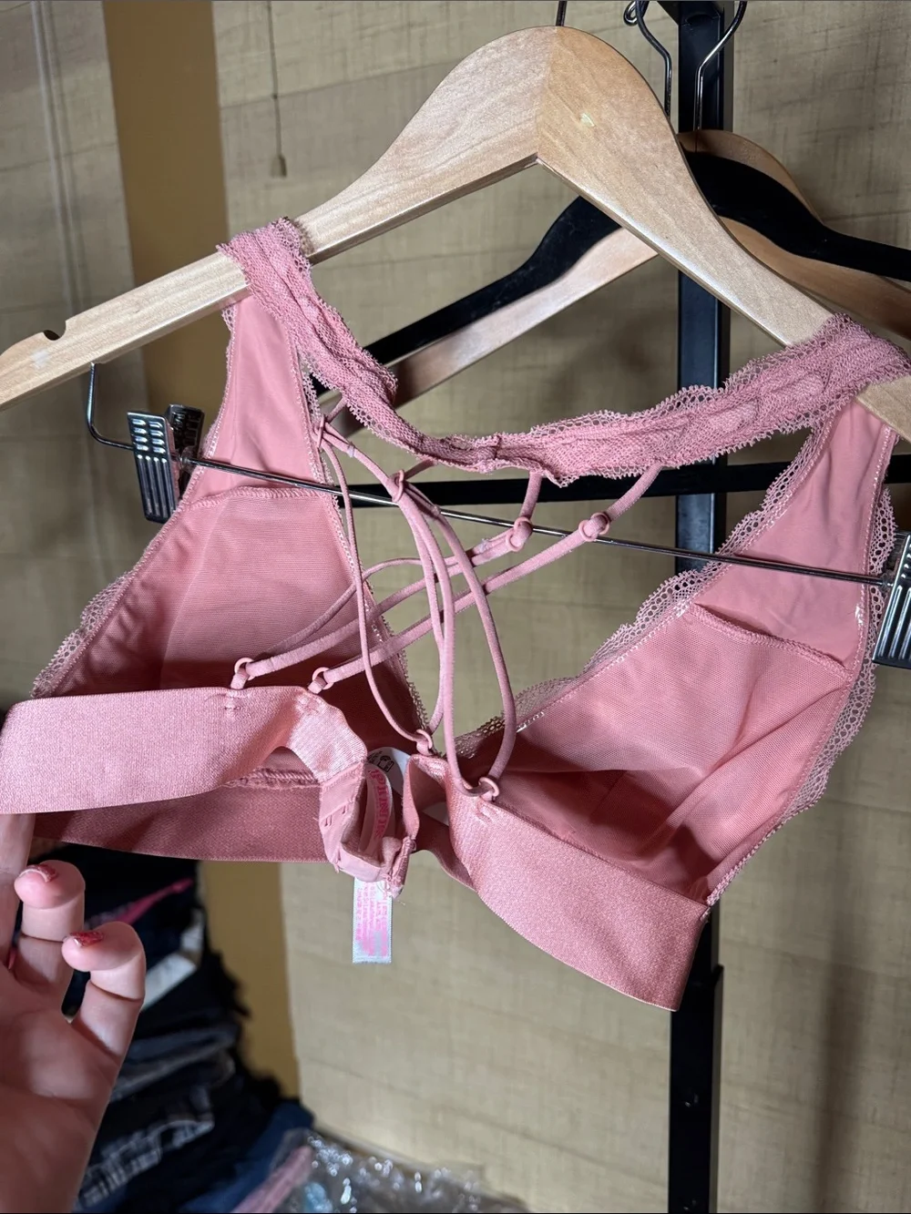 PINK Victoria’s Secret Lace Strappy Back Bralette Dusty Mauve Small EUC